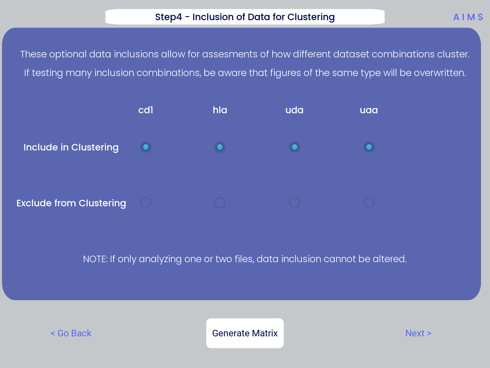 Example screenshot of data inclusion/exclusion step