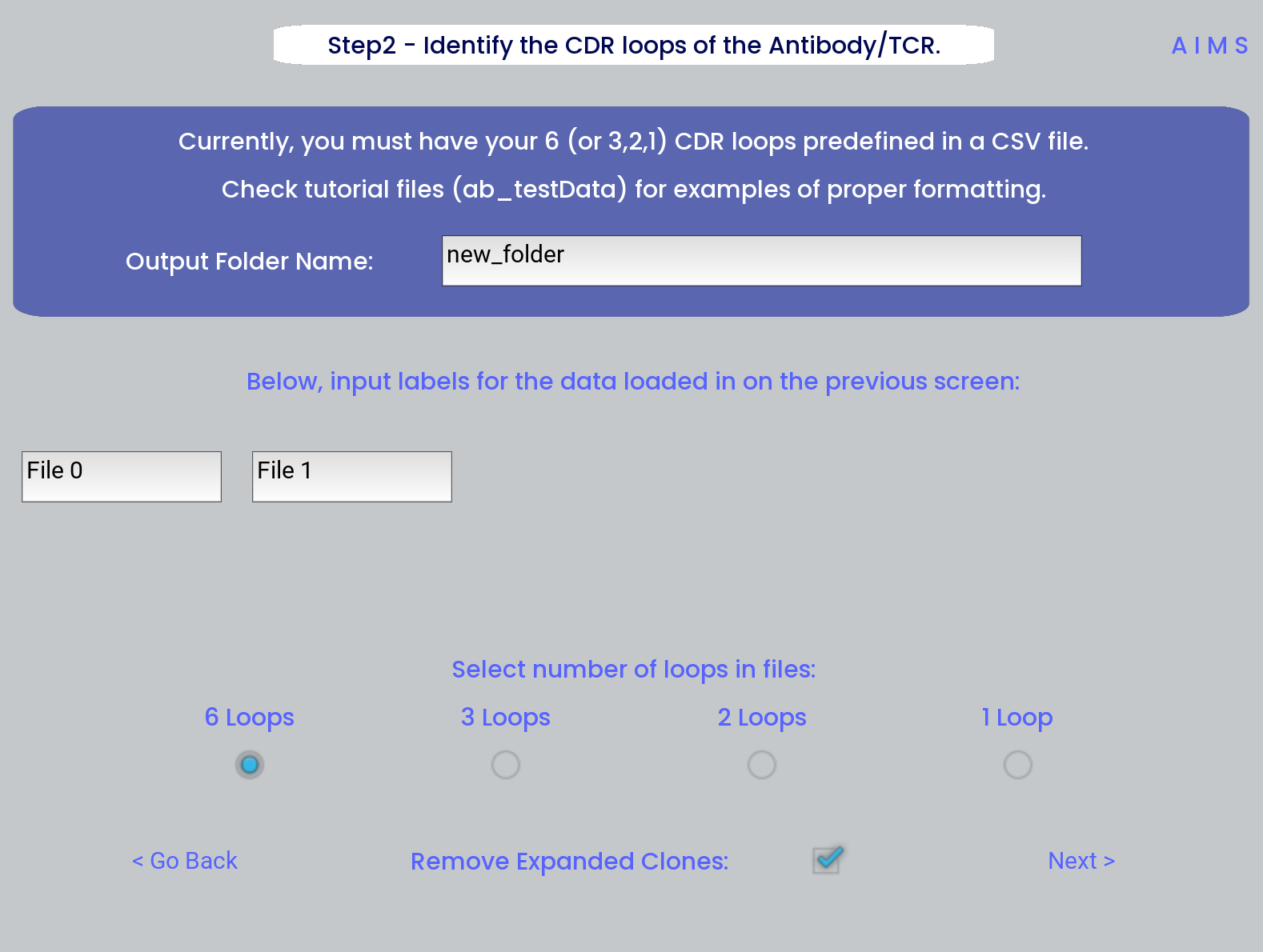 Example screenshot of the directory naming and dataset labelling step