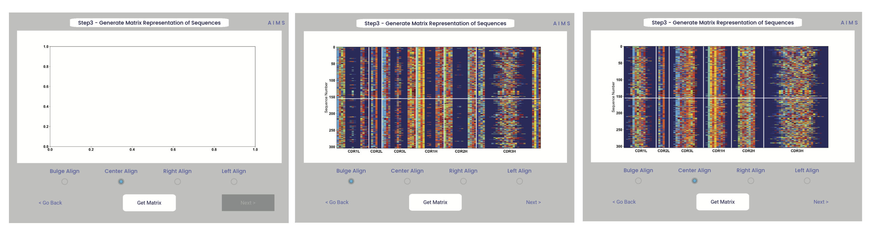Example screenshots of the AIMS matrix generation step