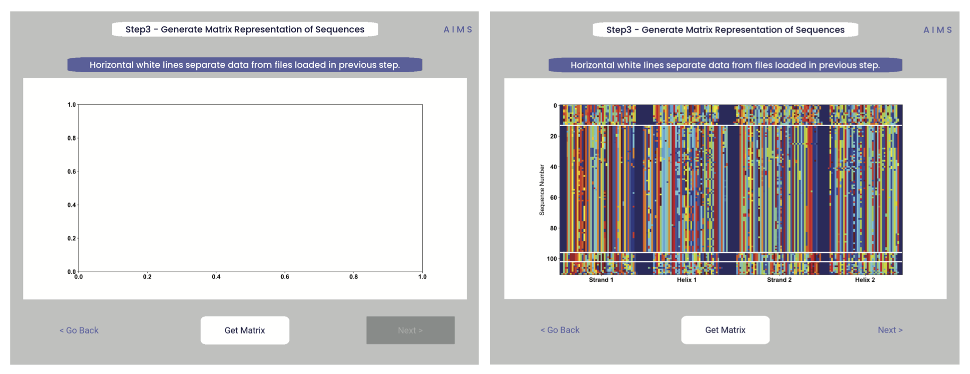 Example screenshots of the AIMS matrix generation step