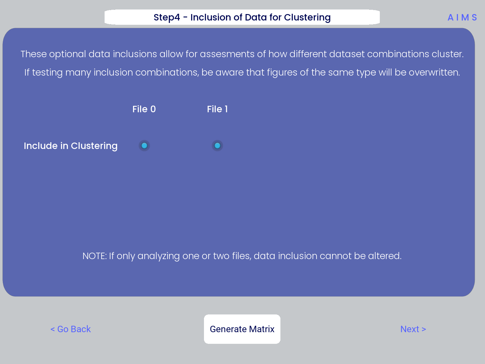 Example screenshot of data inclusion/exclusion step