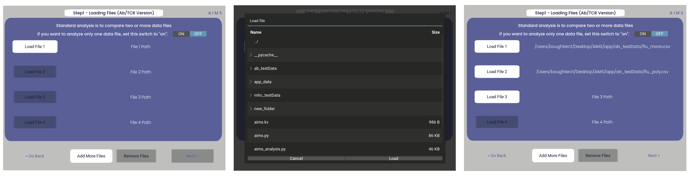 Example screenshot of the data loading screen